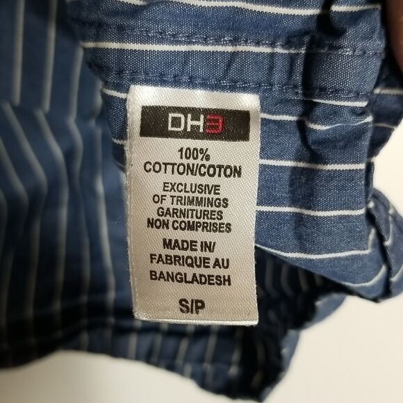 DH3 Shirt Men's Small Long Sleeve Blue White Strip Button Down 100% Cotton - Picture 7 of 11